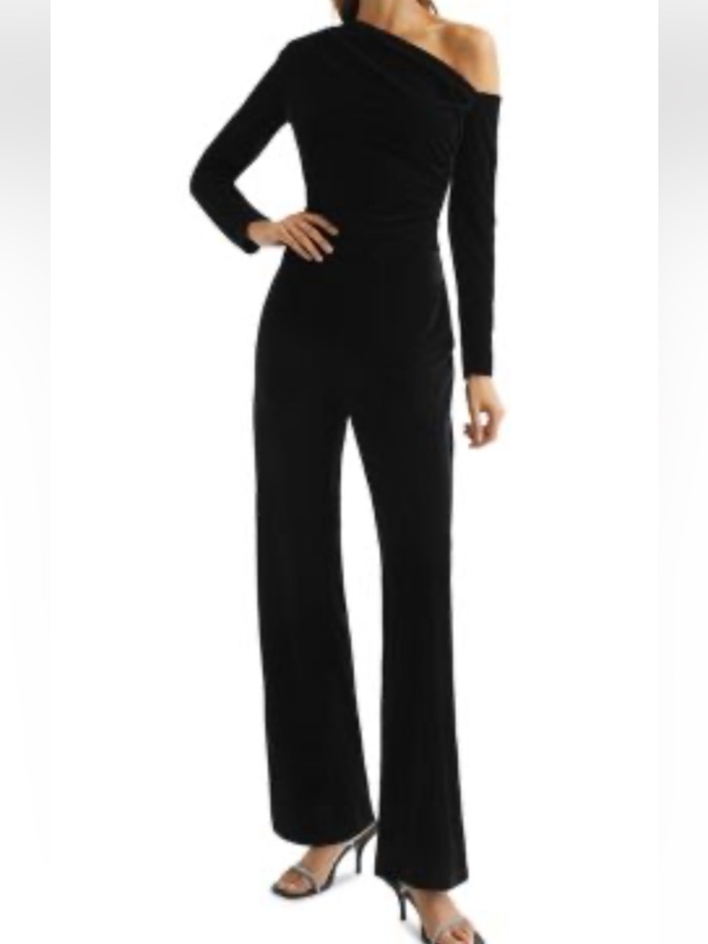 Reiss Black One-Shoulder Long-Sleeve Jumpsuit